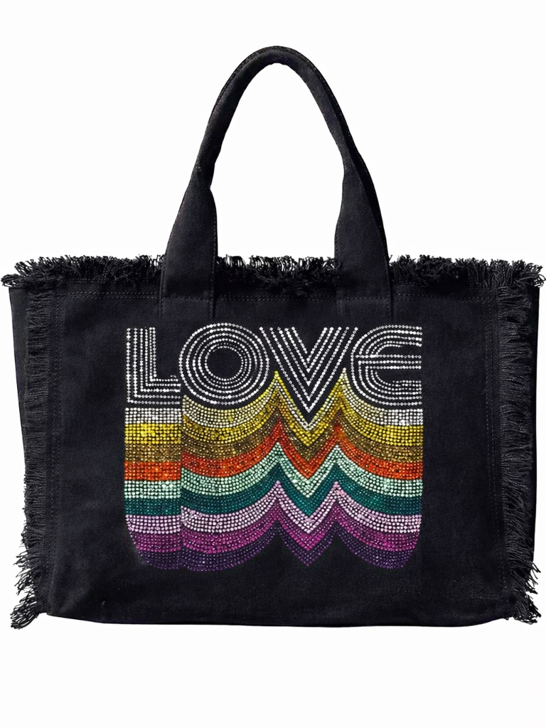 Love Repeater Black Canvas Tote Bag